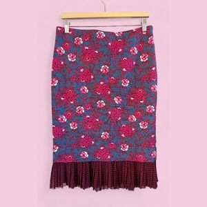 Maeve Anthropologie Floral & Houndstooth Pink/Blue/Red Nico Pencil Skirt Size 12